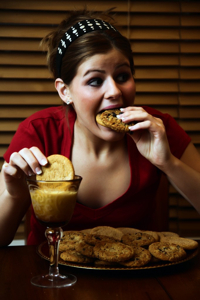 woman eating a lot