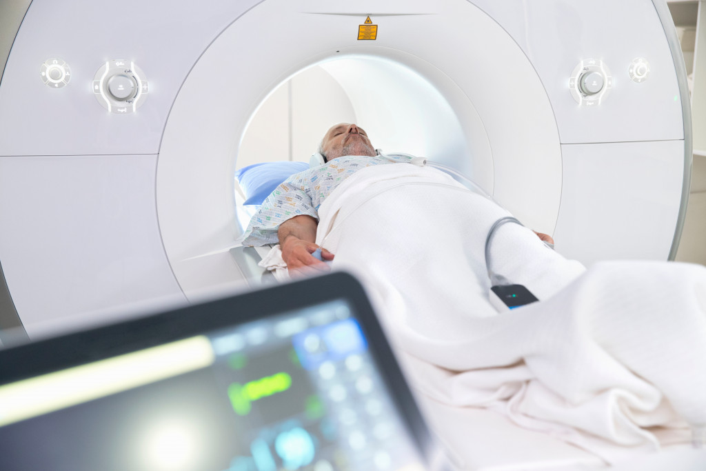 a patient in an mri diagnostic machine