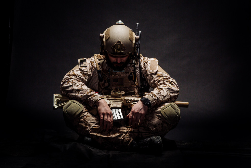 Soldier with PTSD squatting