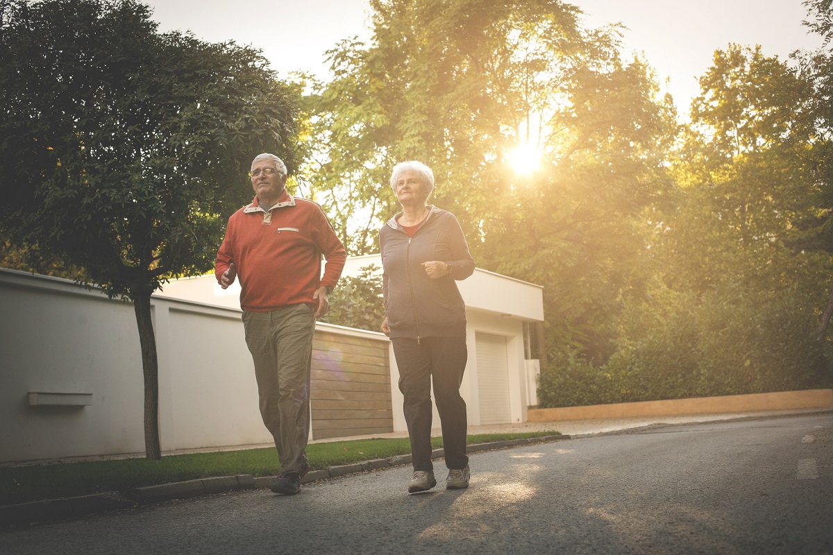 A senior couple jogging in the morning